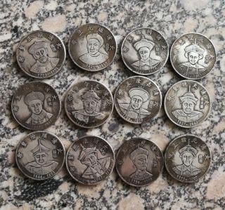 12pc Ancient Chinese Carving Tibetan Emperors Commemorative Coin In The Silver
