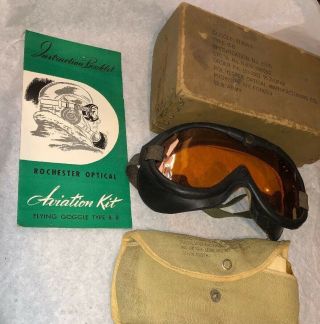 Rochester Optical Wwii Usaaf B - 8 Flying Goggles W Lenses Instructions& Box