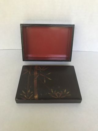 Vintage Chinese Bamboo Design Lacquer Wooden Box Made In Occupied Japan Small