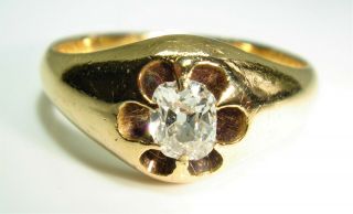 A Fabulous Heavy Victorian Solid 18ct Gold Diamond Set Gypsy Ring 0.  35ct