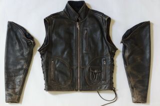 Harley Davidson Mens Vintage 90 ' s PANHEAD Convertible Leather Jacket Vest 2in1 M 2