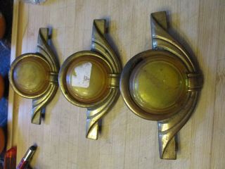 Set Of 3 Antique Vintage Art Deco Handles Door Pulls Drawer Keele Brass Co