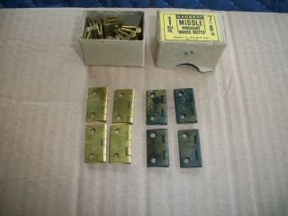 2 Pair Vintage,  Nos,  Sargent 7/8 " Brass Hinges,  Usa Quality,  Small,  Patina Or Not