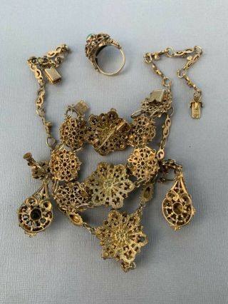 Art Deco Silver Turquoise Enamel Pearl Necklace Earrings Bracelet Ring Brooch 6