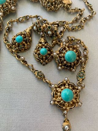 Art Deco Silver Turquoise Enamel Pearl Necklace Earrings Bracelet Ring Brooch 9