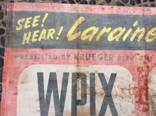 VTG KRUEGER BEER / NY Giants Baseball Cloth Banner WPIX TV Program Advertising 2