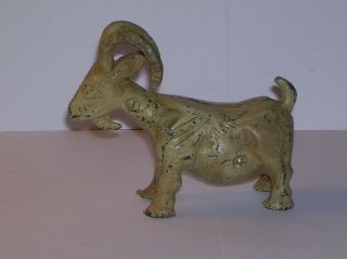 Figural Iron Still Bank Billy Goat Horns Beard Worn Paint Vintage 6