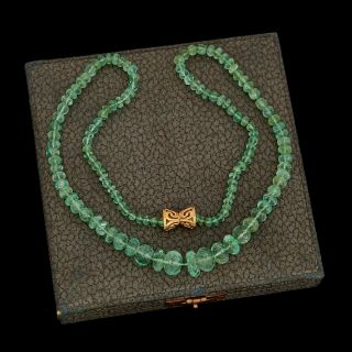 Antique Vintage Art Deco Retro 14k Gold 98.  5 Ct Colombian Emerald Bead Necklace