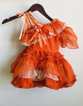 Vintage Orange Ruffle Cake Party Toddler Dress