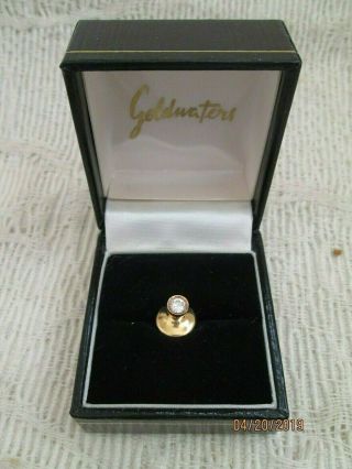 Vintage 14 Kt Yellow Gold Diamond Solitaire 1/4 Carat Tie Tack In Goldwaters Box