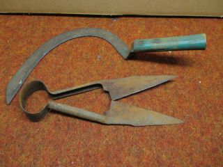 Vintage Yard Tools - Hand Scythe And Clippers