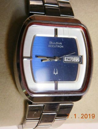 Rare Vintage Bulova Accutron T 5 Tuning Fork Stainless Steel Mens Watch