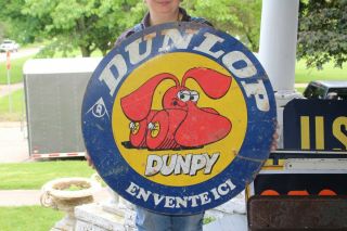 Rare Vintage C.  1970 Dunlop Dunpy Tires Gas Station 2 Sided 28 " Metal Sign