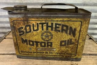 Antique Vtg 1910s - 20s Southern Motor Oil 1/2 Gallon Can Coldwater Michigan Rare