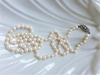 Vintage Mikimoto Pearl Necklace 18k Gold Deco Clasp 22 " Graduating Old