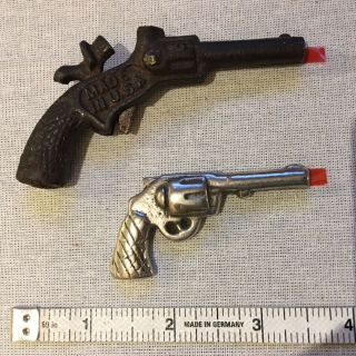 Antique Cast Iron Toy Cowboy Cap Gun and Steel Toy Revolver ca.  1920s - 1940s 2