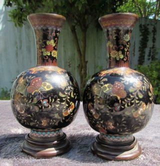 Antique Japanese 19thc Meiji Cloisonne Vases - Very Detailed On Stands