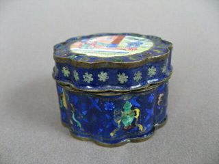 Late 19th C.  Chinese Canton Basse Taille Enamel Box With Buddhist Symbols