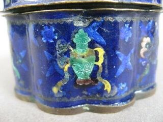 Late 19th C.  Chinese Canton Basse taille enamel box with Buddhist symbols 3