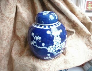 Old Vintage Chinese Blue And White Porcelain Ginger Jar Pot Blossom Flowers Fine