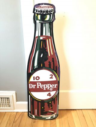 Vintage Huge 3’ 5” Dr Pepper Metal Store Sign Bottle 10 2 4 Rare Vtg Ad