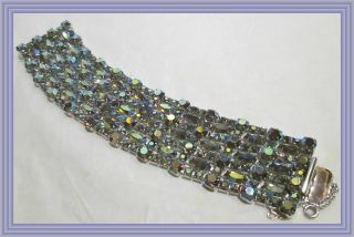 Sherman Purple Ab - 1.  5 " Wd Seven Row Marquise & Round Crystal Bracelet Nr