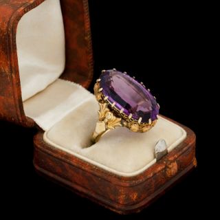 Antique Vintage Art Nouveau 14k Gold Rococo Siberian Amethyst Pinky Ring Sz 3.  5