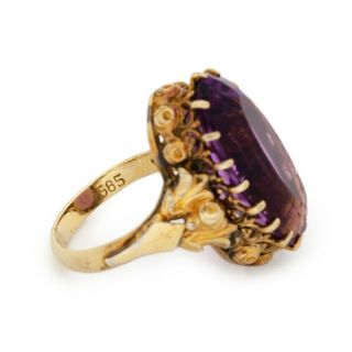Antique Vintage Art Nouveau 14k Gold Rococo Siberian Amethyst Pinky Ring Sz 3.  5 6