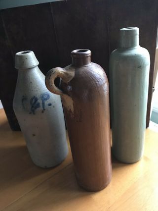 Antique Stoneware Bottles Glazed Hand - Thrown