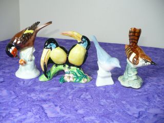 [4] Vintage Porcelain Goldscheider / Staffordshire Toucans & Other Signed Birds