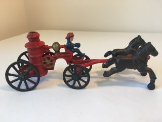 Vintage Antique Cast Iron Metal Toy / Horse Drawn Fire Pumper Wagon