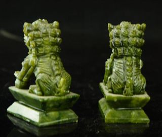 China Rare A 100 natural green jade hand - carved statues fo dog lion 4