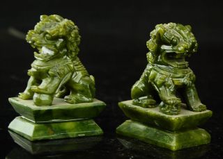 China Rare A 100 natural green jade hand - carved statues fo dog lion 6
