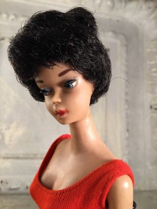 Vintage Barbie Doll Raven Black Hair Bubblecut Red Lips 4 Straight Leg 1961