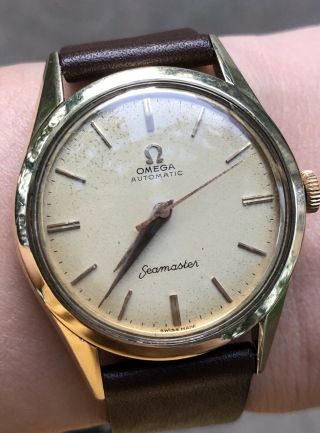 Vintage Omega Seamaster 1950s Automatic 20 Jewels Solid Gold Cap/steel Patina