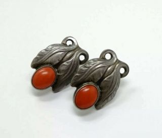 Rare！red Coral Georg Jensen Art Deco Sterling Earrings 108