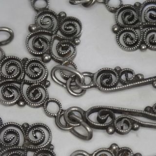 Long Antique Edwardian Art Deco Sterling Silver Filigree Chain Necklace