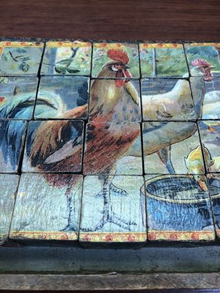 Vintage 1800’s Wooden Cock Blocks Antique Chicken Farm Animals Puzzles Game Toy 5