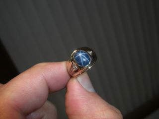 Vintage 4.  31ct Natural Ceylon Blue Star Sapphire Diamond 14k Gold Ring Estate