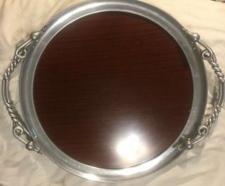 Vintage Pewter And Wood Large 18” Serving Tray