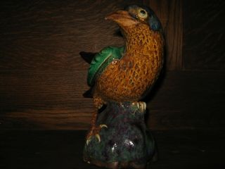 Vintage Chinese Stoneware Bird with Colorful Glaze and Signature 2