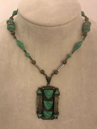 Antique Art Deco Czech Peking Glass Enamel Long Necklace Sautoir Beauty