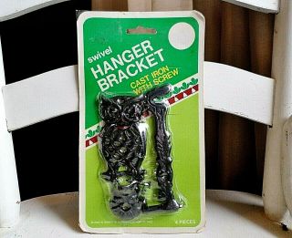 Vintage Cast Iron Black Owl Swivel Hanger Bracket Hook Ornate Retro