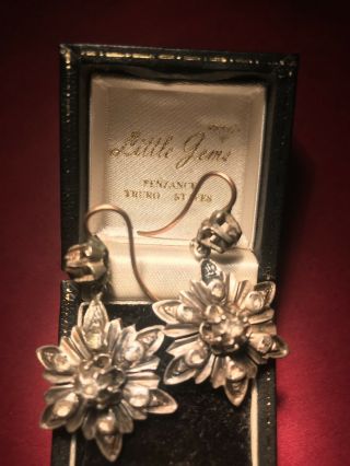 Antique Large Georgian Rose Cut Diamond Earrings 18th Century Silver