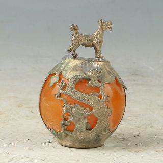 Collectable Jade Armor Tibetan Silver Hand - Carve Zodiac Statue - - Dog Rz1023
