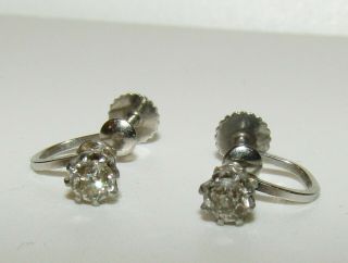 Elegant,  Antique Victorian 9 Ct White Gold Earrings With 0.  5 Carat Fine Diamonds