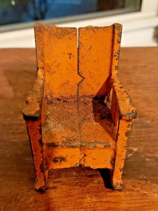 Antique Kilgore Cast Iron Miniature Rocking Chair Orange Paint Bin