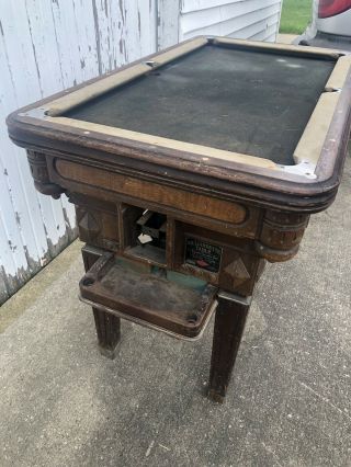 Antique 5 Cent Billiardette Miniature Floor Pool Table Rare Will Ship. 2