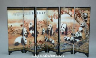 Collect Chinese Lacquerwork Colour Painting Panda Folding Screen Byobu (中华国宝）