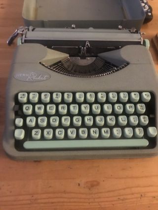 Vintage Hermes Rocket Seafoam Green Portable Typewriter W Case Swiss Made
